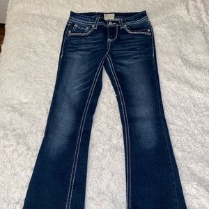 Charme Women’s Bootcut Jeans, Size 16 Embroidered Flap Pockets, Dark